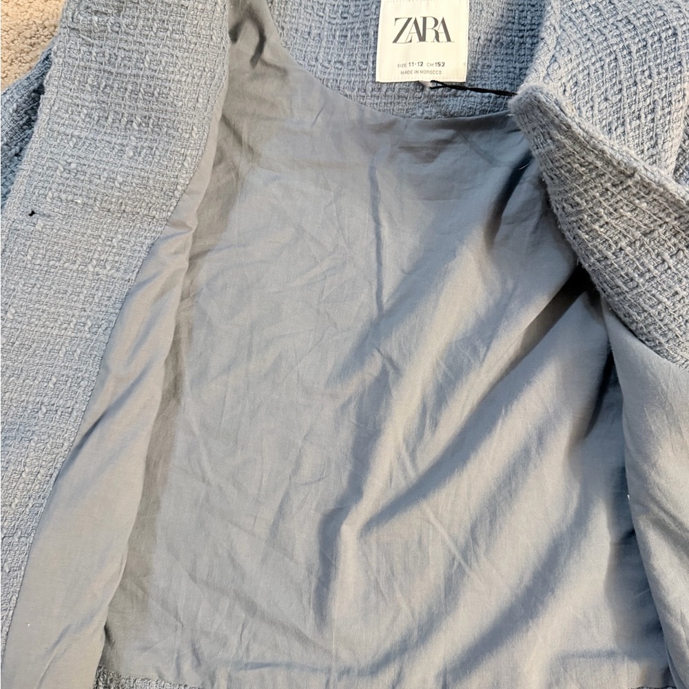 Zara Soft Blue Tweed Jacket with Gold Buttons - Picture 3 of 3